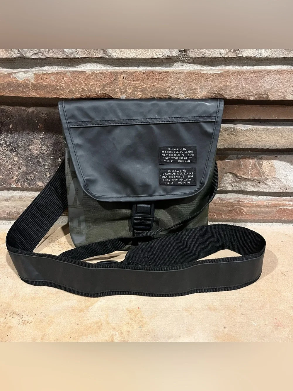 Diesel Small Black and Olive Crossbody Messenger Bag